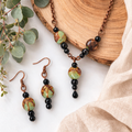 Earth Tone Gemstone Necklace & Earrings Set – Copper Chain Handmade Jewelry