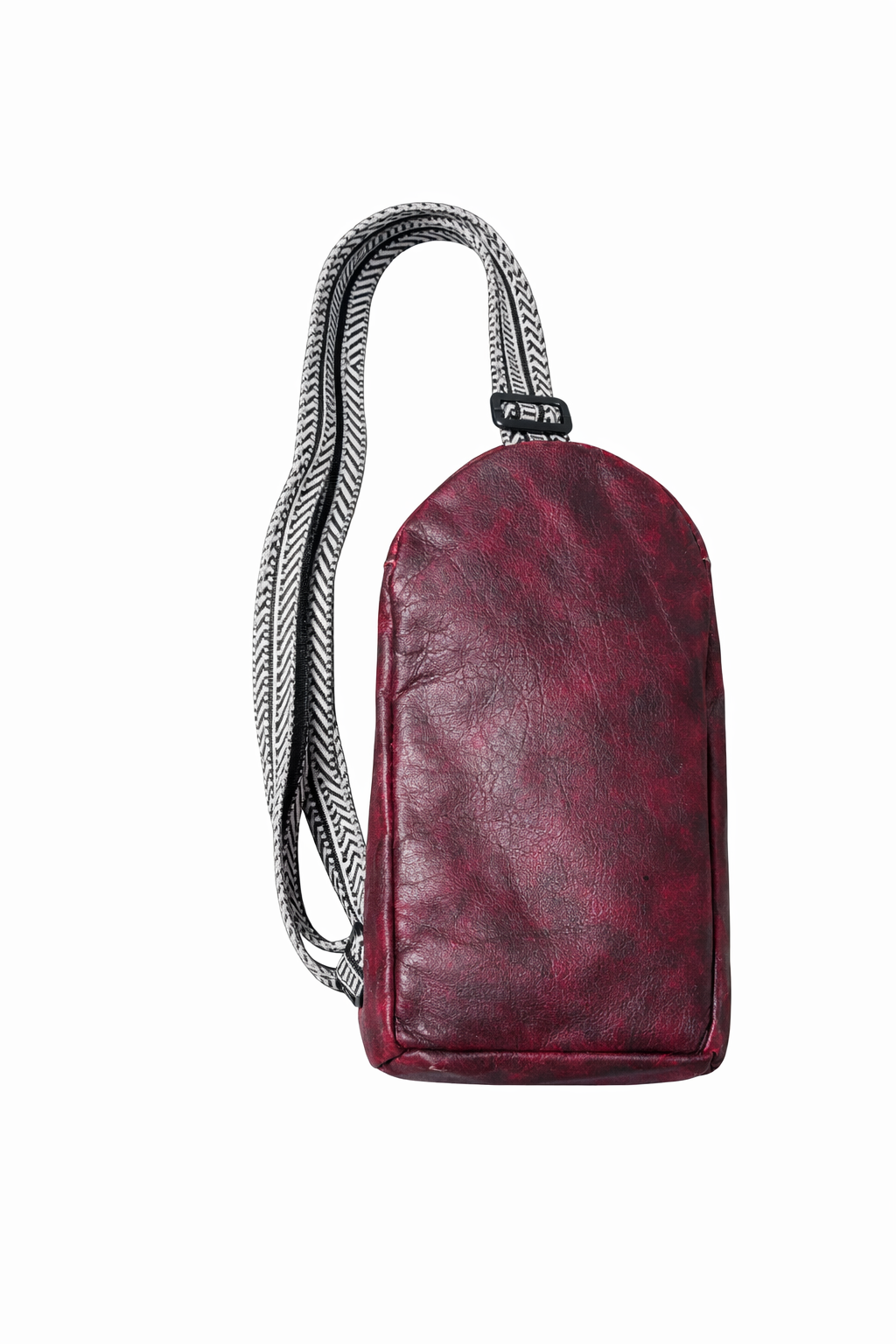 Handmade Burgundy Leather Crossbody Bag – Artisan Leather Sling Purse with Embossed Floral Pocket