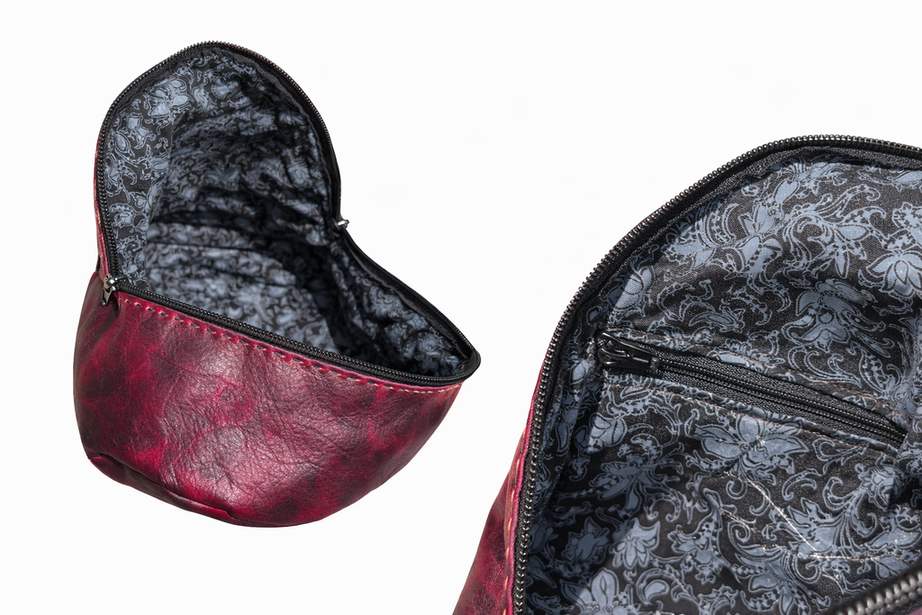 Handmade Burgundy Leather Crossbody Bag – Artisan Leather Sling Purse with Embossed Floral Pocket