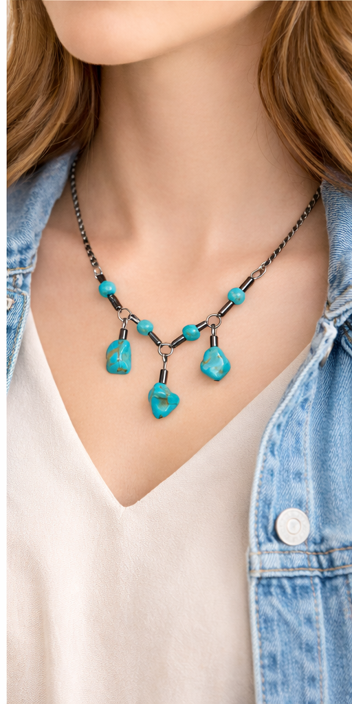 Turquoise Stone Statement Necklace – Handmade Turquoise Pendant Necklace